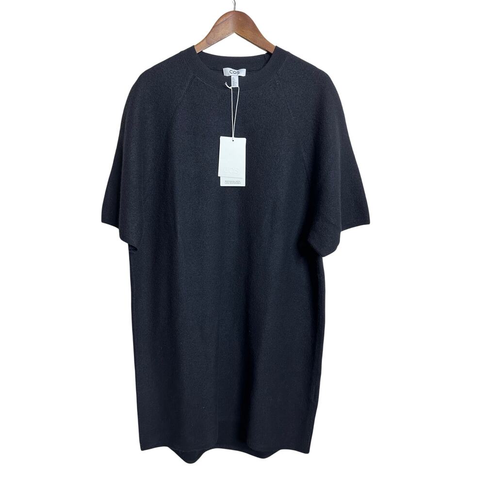 COS Oversized-Fit 100% Wool T-Shirt Sweater Dress size S NWT Black Minimalist